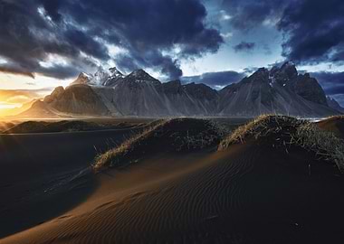 Dramatic Icelandic Landscape at Sunset