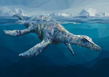 Low Poly Plesiosaur in Icy Waters