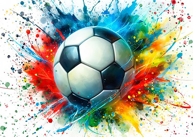 Soccer Ball with Colorful Paint Splatter