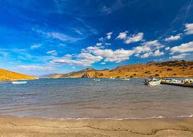 Boats in a Mediterranean Bay, Greek Island