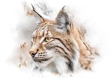Lynx Portrait with Watercolor Splashes