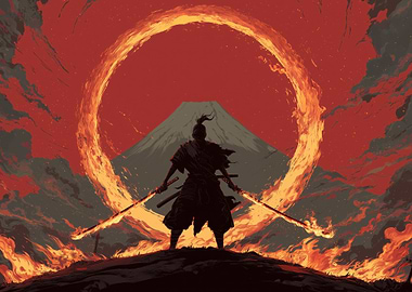 Samurai Warrior in Fiery Ring