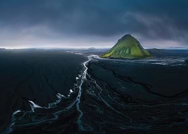 Green Mountain in a Dark Landscape