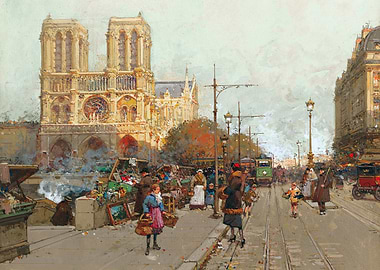 Notre Dame Market Scene with Tram