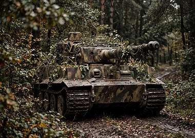 Camouflaged Tank in Forest