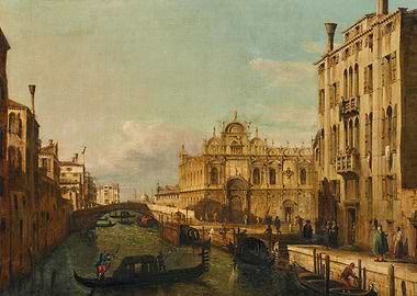 Venetian Canal Scene with Gondolas and Architecture