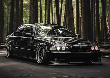Black BMW E39 in a forest