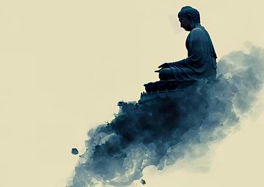 Meditating Buddha Statue with Ink Wash
