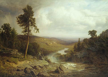 Stormy Landscape with River and Waterfall