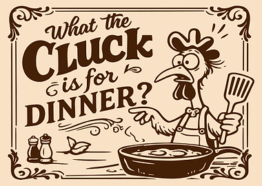 What the Cluck Poster, Funny Chicken Kitchen Art, Retro Breakfast Wall Print