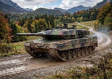 Leopard 2 Tank on a Muddy Road