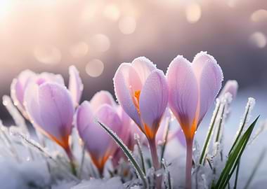 Frosty Crocuses in Morning Light