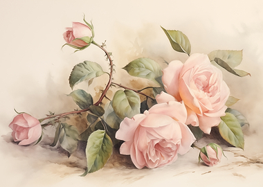 Vintage Pink Roses Painting