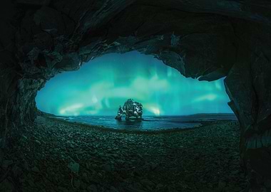 Aurora Borealis over Hvítserkur rock formation