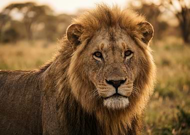 Majestic Lion in Golden Hour Light