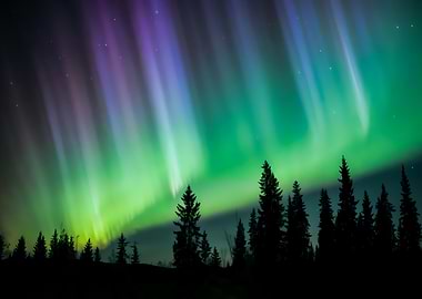 Aurora Borealis over Pine Forest