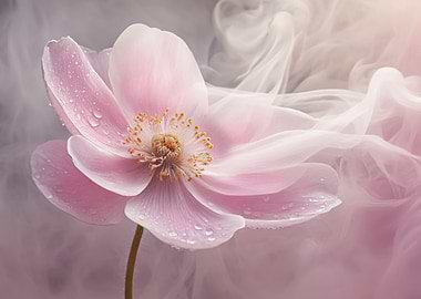 Pink Anemone Flower with Smoke
