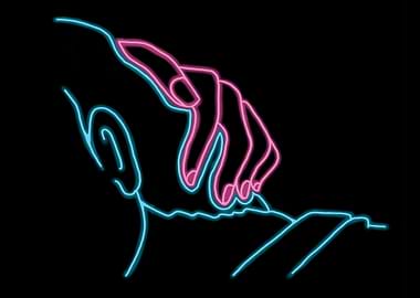 Neon Hand Touching Neck