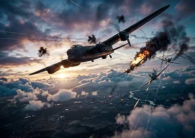 World War II Bomber and Fighter Planes in Combat