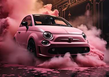 Pink Fiat 500 in Pink Smoke