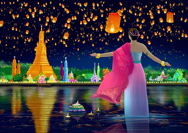 Loy Krathong Festival Thailand Night