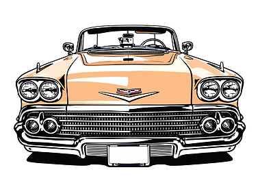 Retro Peach Convertible Car