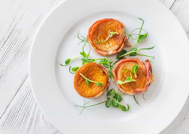 Eryngii Wrapped in Bacon with Microgreens