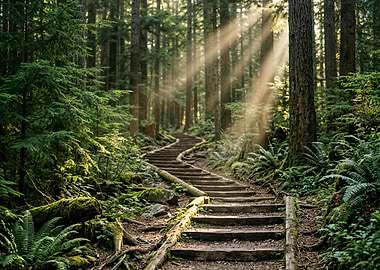Sunbeams on a Forest Staircase