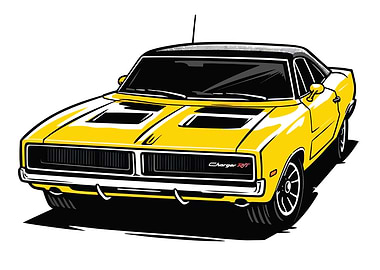 Yellow Dodge Charger RT Illustration