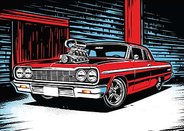 Red Hot Rod Car with Supercharger