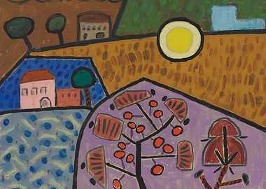 Abstract Landscape with Houses and Sun