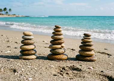 Zen Stone Stacks on a Beach