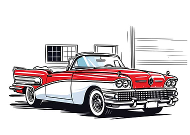 Vintage Red and White Convertible Car