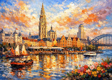 Antwerp, Belgium Impressionist Cityscape Painting