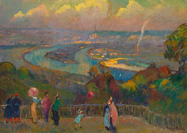 View of a River City from a Hilltop