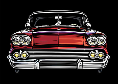 Vintage Red Car Front View