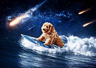 Dog Surfing Through Space