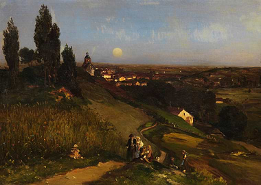 Evening Landscape with Village and Figures