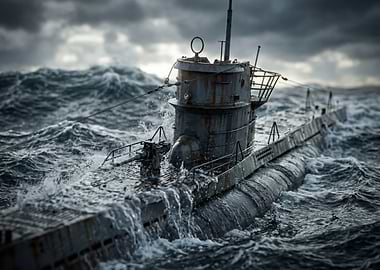 Submarine in Rough Seas