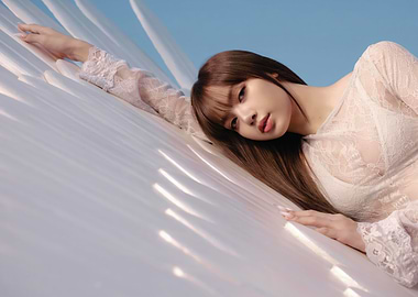 lisa in white lace top against blue sky