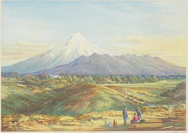 Mount Taranaki Landscape with Figures