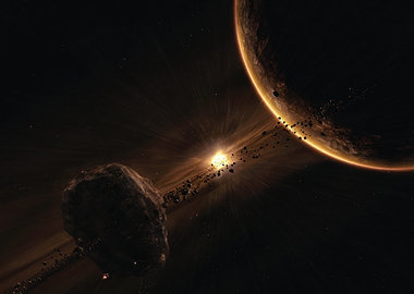 Asteroid Belt and Planet in Space