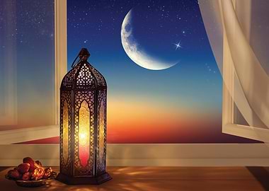 Ramadan Lantern and Dates by the Window