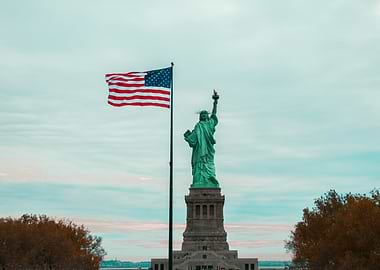 Statue of Liberty with American Flag