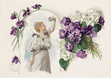 Woman with Violets and White Flowers