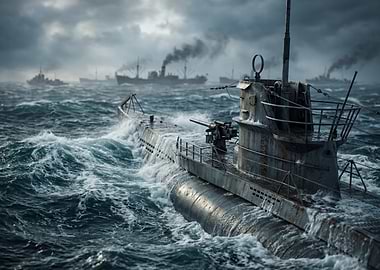 Submarine in rough seas