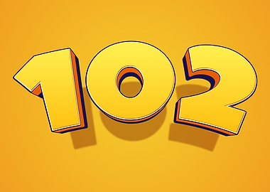 Number 102 in 3D Yellow Font