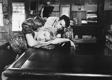 Marilyn Monroe and Richard Widmark in a bar