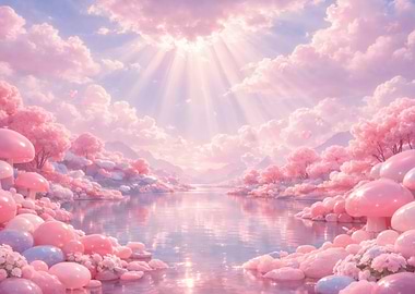 Dreamy Pink Mushroom Landscape