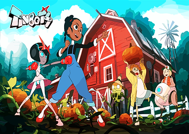 Linbots characters on a farm